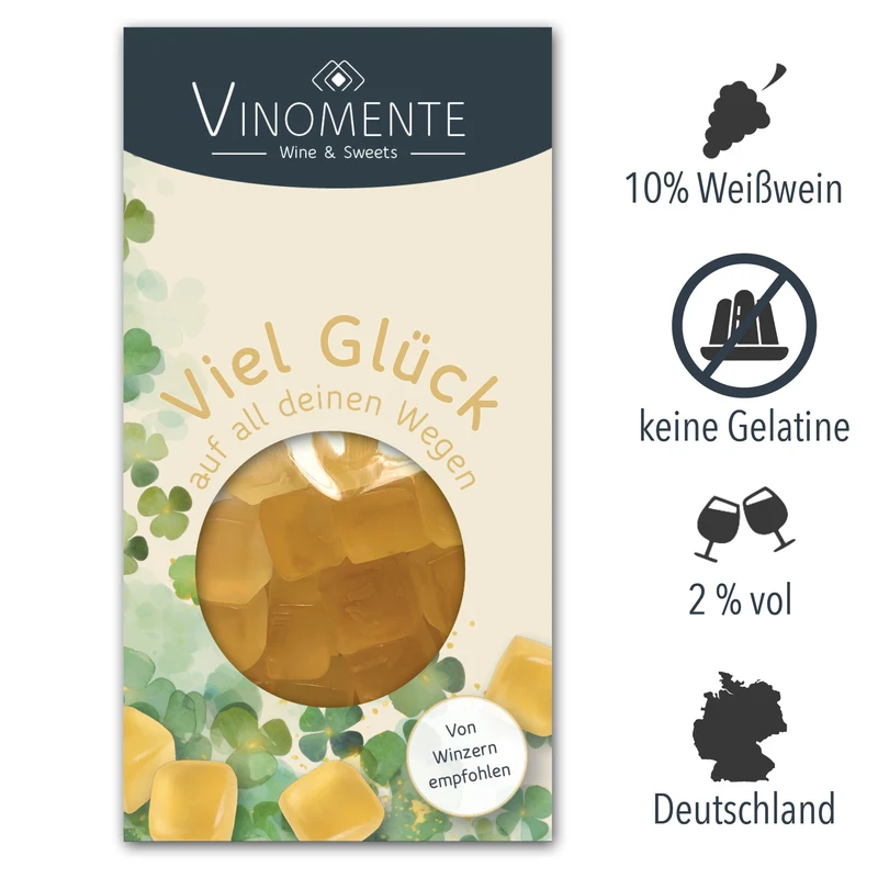 Viel Glück - Weißwein-Glückwunsch-Mini - 60g - Weingeschenk, Gastgeschenk, Mitbringsel