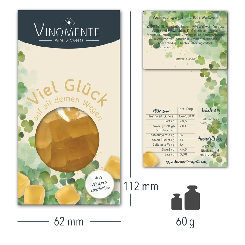 Viel Glück - Weißwein-Glückwunsch-Mini - 60g - Weingeschenk, Gastgeschenk, Mitbringsel