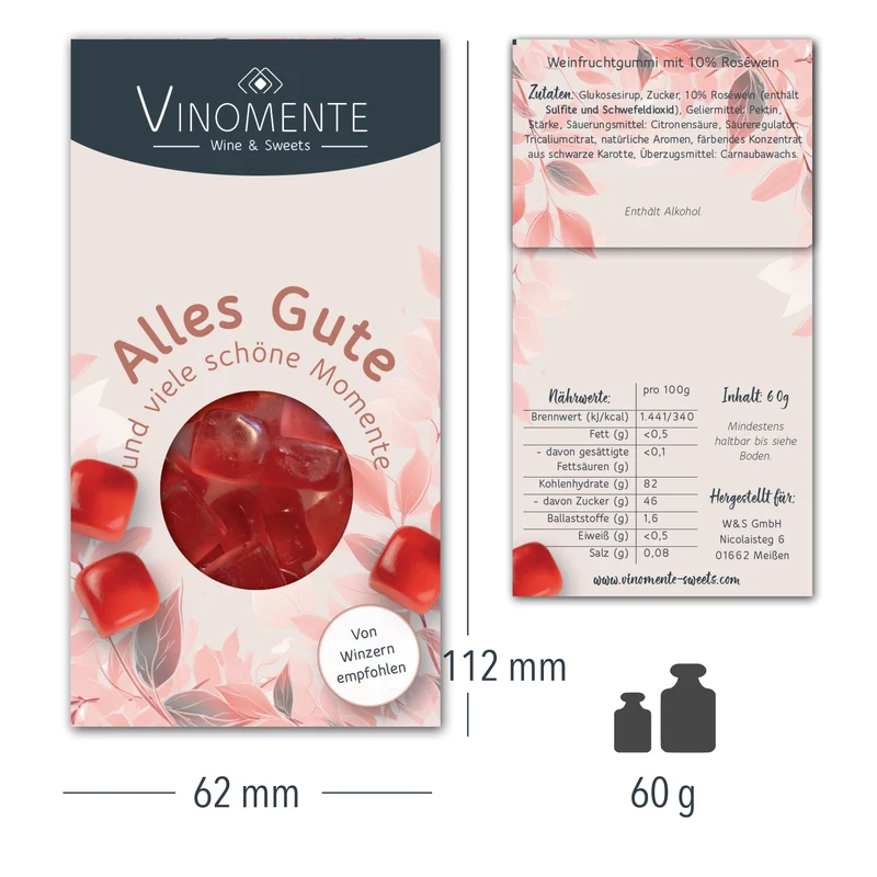 Alles Gute - Roséwein - Glückwunsch-Mini - 60g - Weingeschenk, Gastgeschenk, Mitbringsel