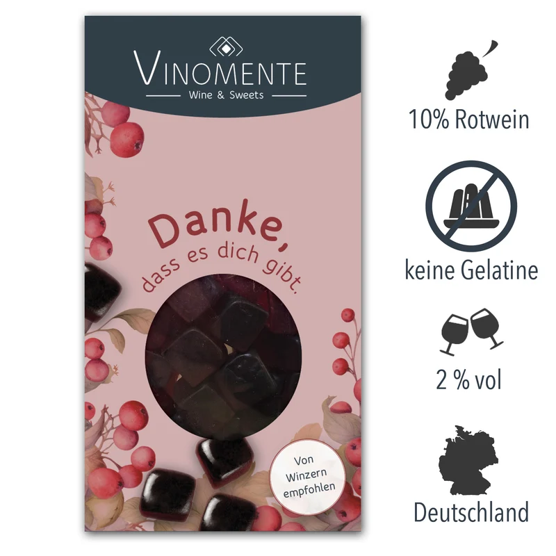 Danke - Rotwein - Glückwunsch-Mini - 60g - Weingeschenk, Gastgeschenk, Mitbringsel