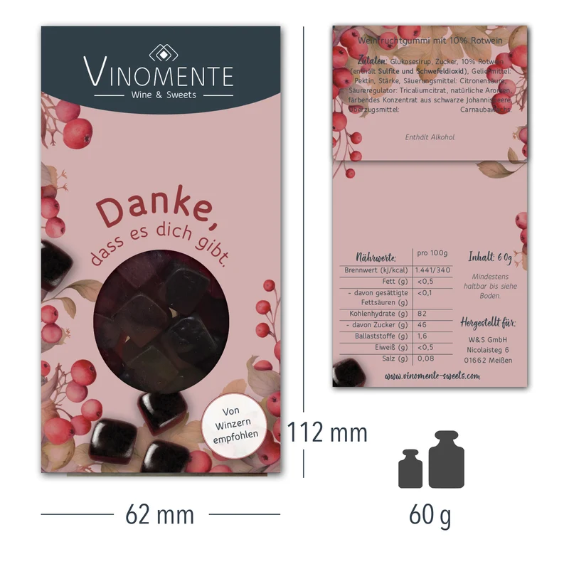 Danke - Rotwein - Glückwunsch-Mini - 60g - Weingeschenk, Gastgeschenk, Mitbringsel