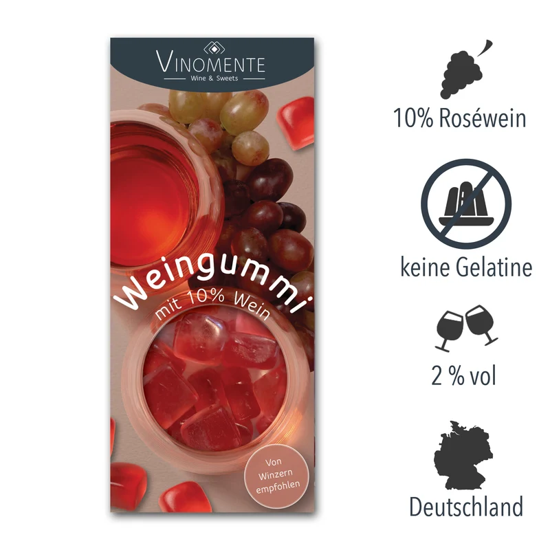 Weingummi mit 10% Roséwein - 150g - Weingeschenk, Gastgeschenk, Mitbringsel