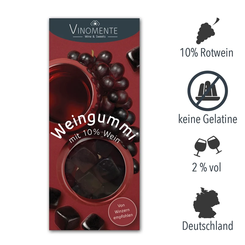 Weingummi mit 10% Rotwein - 150g - Weingeschenk, Gastgeschenk, Mitbringsel