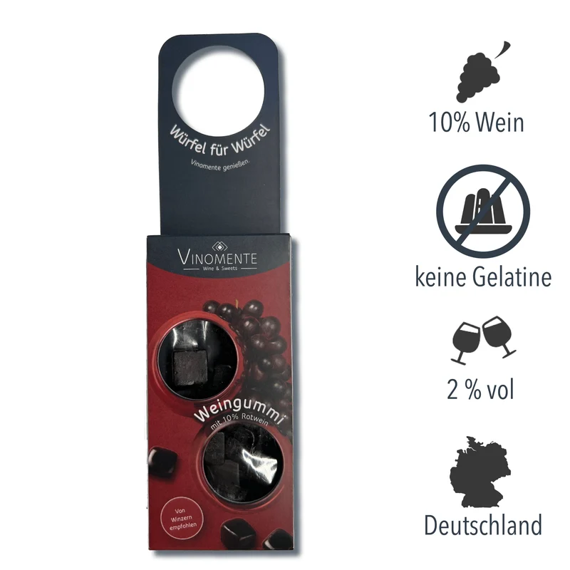 Flaschenanhänger - Weingummi mit 10% Rotwein - 50g - Geschenk-Upgrade