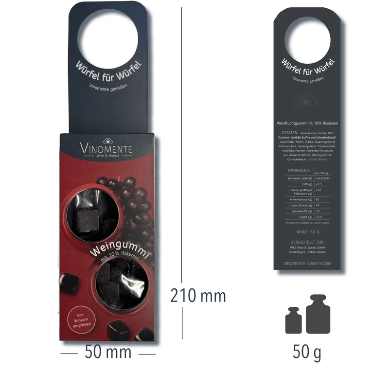Flaschenanhänger - Weingummi mit 10% Rotwein - 50g - Geschenk-Upgrade
