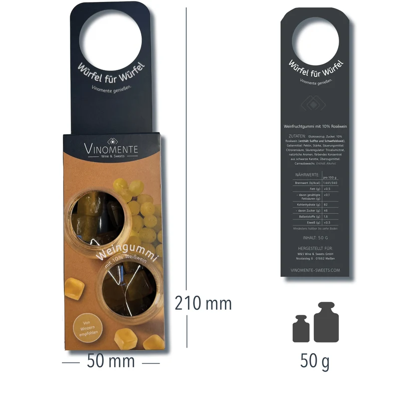 Flaschenanhänger - Weingummi mit 10% Weißwein - 50g - Geschenk-Upgrade