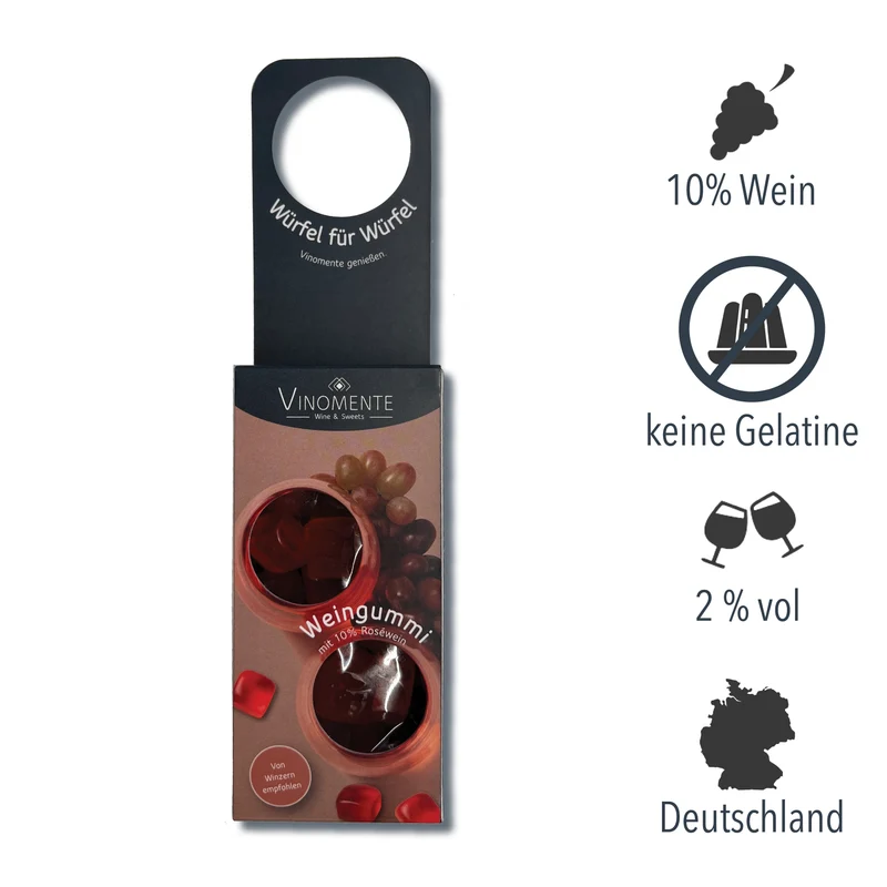 Flaschenanhänger - Weingummi mit 10% Roséwein - 50g - Geschenk-Upgrade