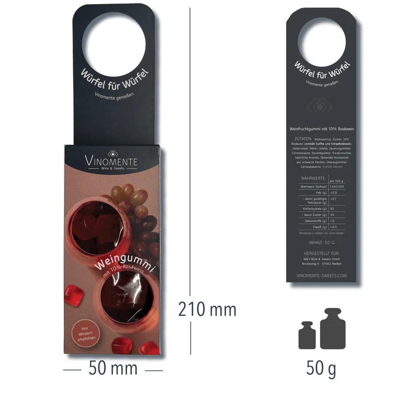 Flaschenanhänger - Weingummi mit 10% Roséwein - 50g - Geschenk-Upgrade