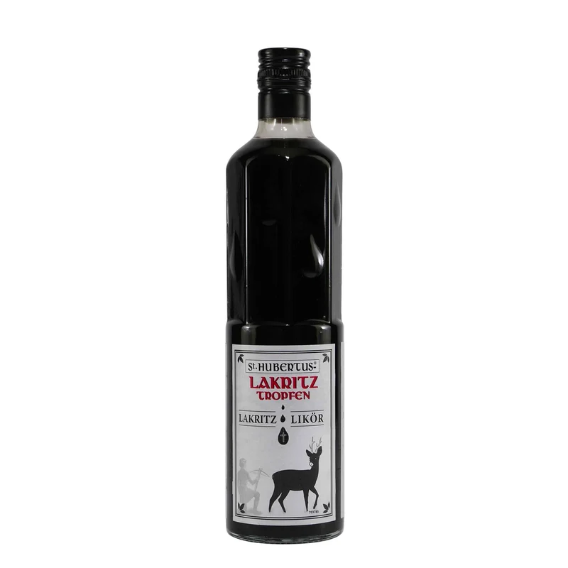 St. Hubertus Lakritz-Tropfen Likör mit Geschenk-Holzkiste