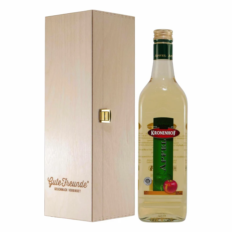 Kronenhof Apfel Likör mit Geschenk-Holzkiste