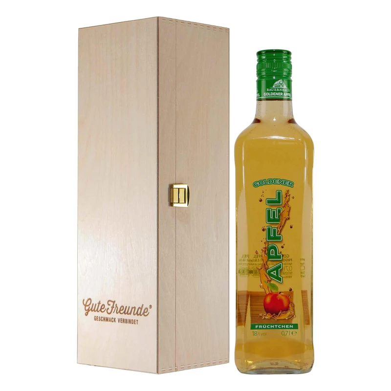 Bauernhaus Goldender Apfel Likör mit Geschenk-Holzkiste