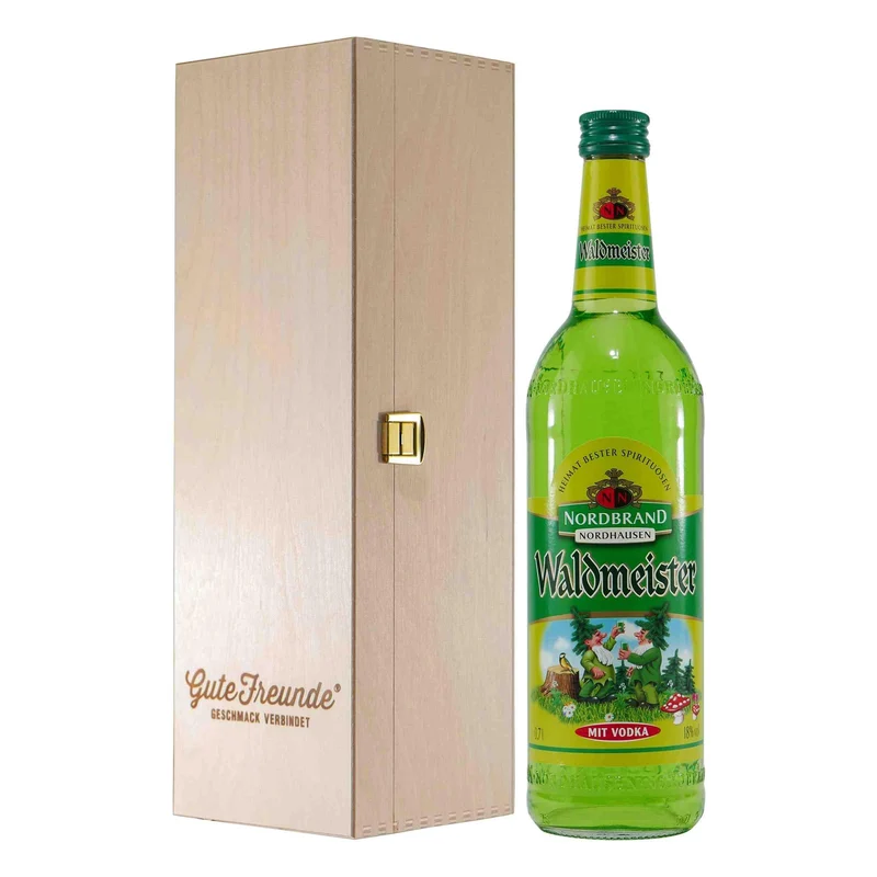 Nordbrand Waldmeister Likör mit Geschenk-Holzkiste
