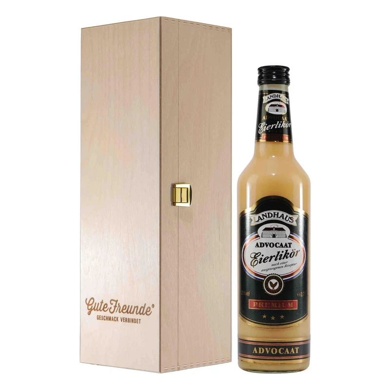 Landhaus Premium Eierlikör 20% mit Geschenk-Holzkiste