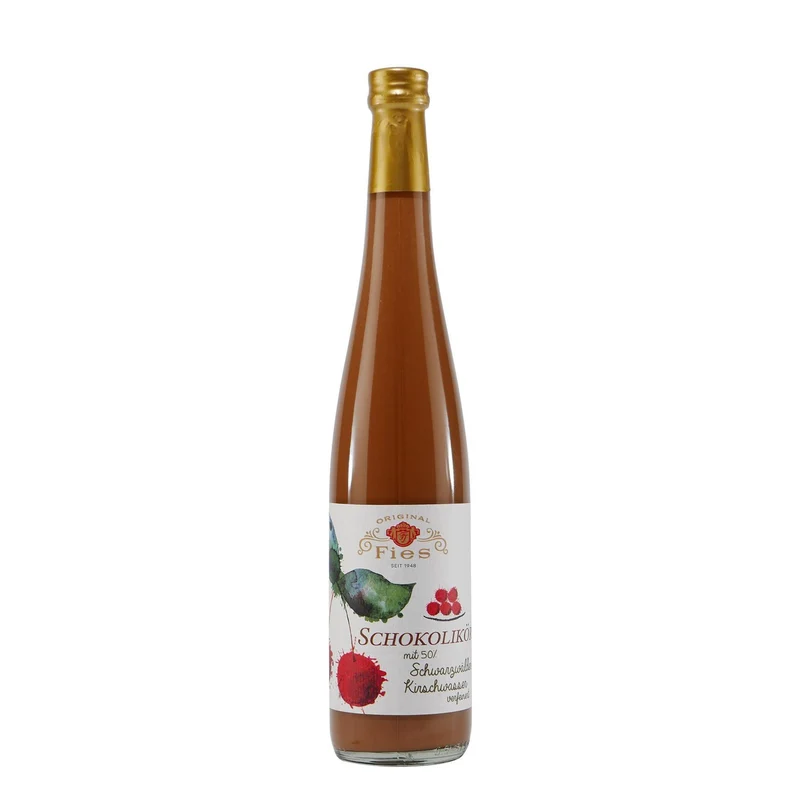 Fies Schokolikör mit Kirschwasser und Geschenk-Holzkiste