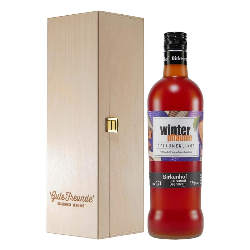 Birkenhof Winter-Pflaume Likör mit Geschenk-Holzkiste