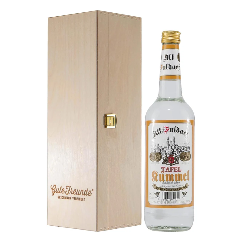 Alt Fuldaer Tafel-Kümmel-Likör mit Geschenk-Holzkiste