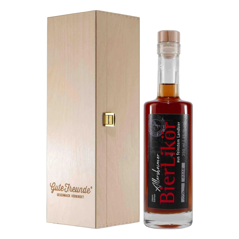 Allersheimer Landbier-Likör mit Geschenk-Holzkiste