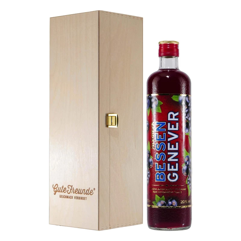 Mijnheer Bessen Genever mit Geschenk-Holzkiste