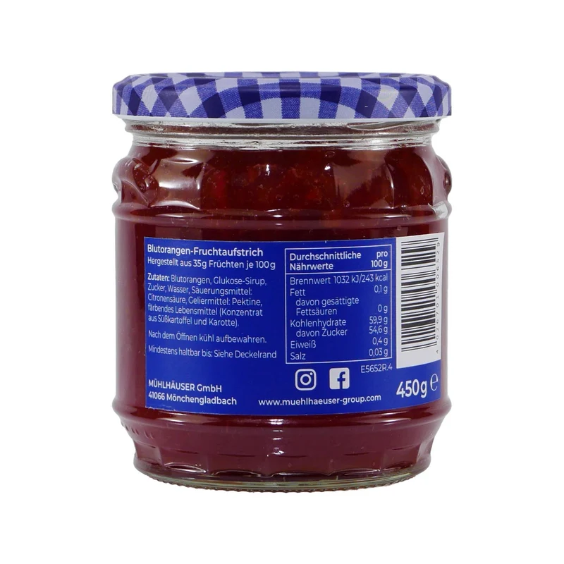 Mühlhäuser Blutorangen Konfitüre (8 x 0,45 Kg)