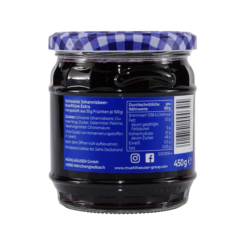 Mühlhäuser Schwarze Johannisbeer Konfitüre (8 x 0,45 Kg)