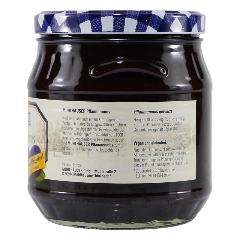Mühlhäuser Thüringer Plaumenmus Gewürzt (6 x 1,00 Kg)