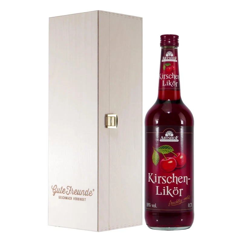 Abtshof Kirschen-Likör mit Geschenk-Holzkiste