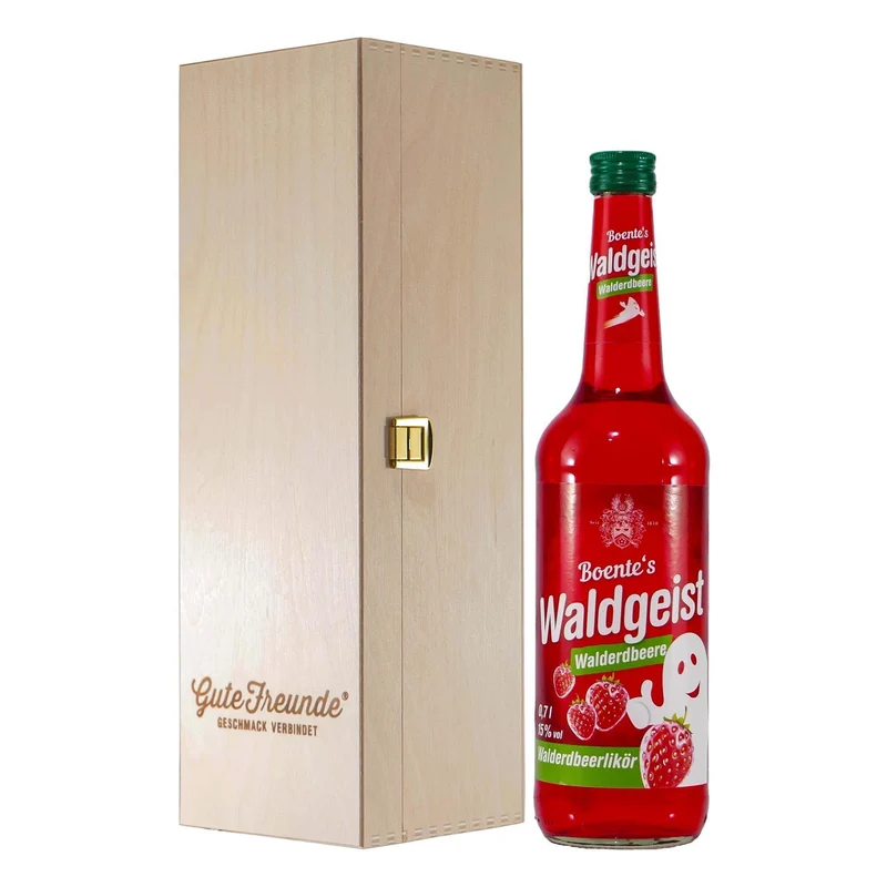 Boente Waldgeist Walderdbeerlikör mit Geschenk-Holzkiste