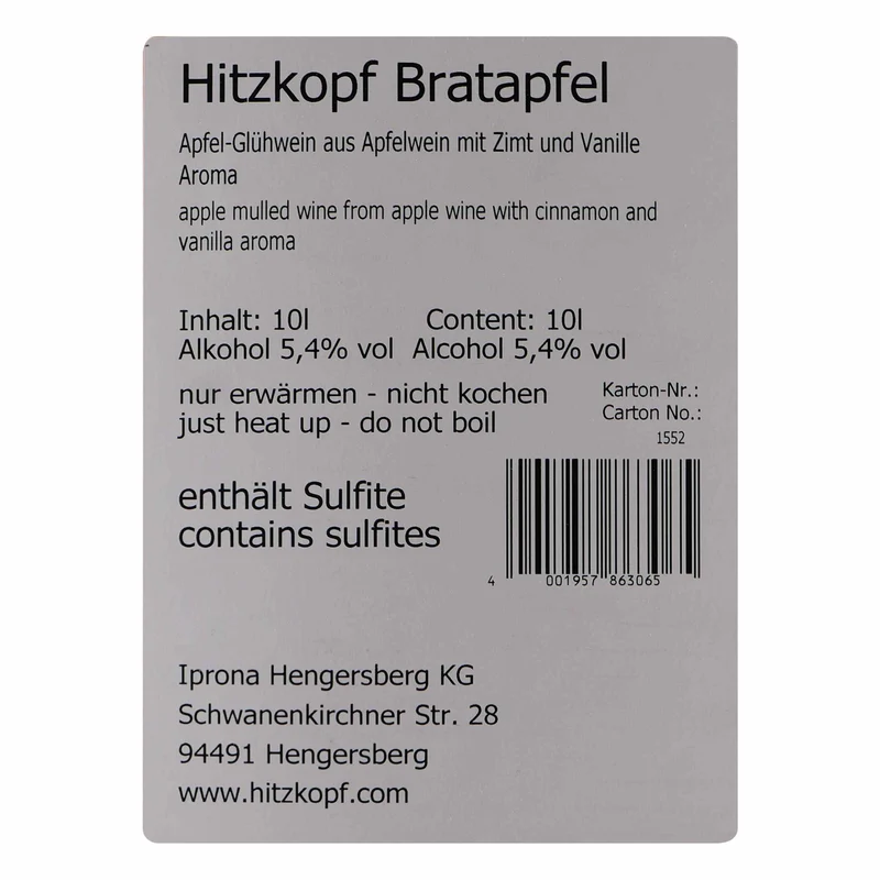 Hitzkopf Bratapfel-Glühwein 10L BIB