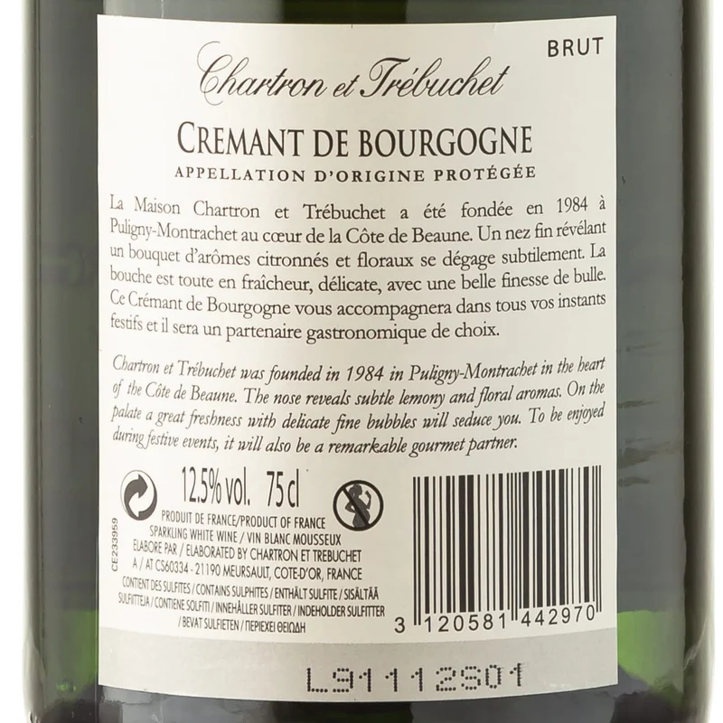 Feinste Weine - 2 er Sektpaket - Domaine Chartron & Trébuchet - Crémant de Bourgogne (2 * 0,75l)