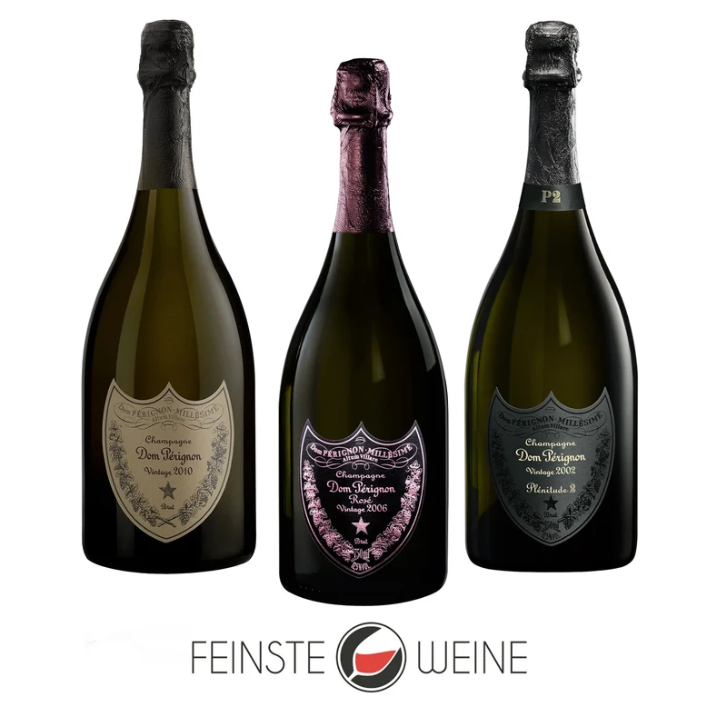 Feinste Weine - Champagner-Paket - DOM PÉRIGNON VINTAGE 2010 - ROSÉ VINTAGE 2006 - Plénitude 2 2002