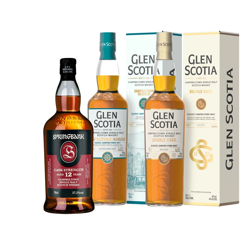 Springbank 12 Jahre Whisky Set - 1x Springbank 12 Jahre - 1x Glen Scotia Harbour - 1x Glen Scotia Double Cask