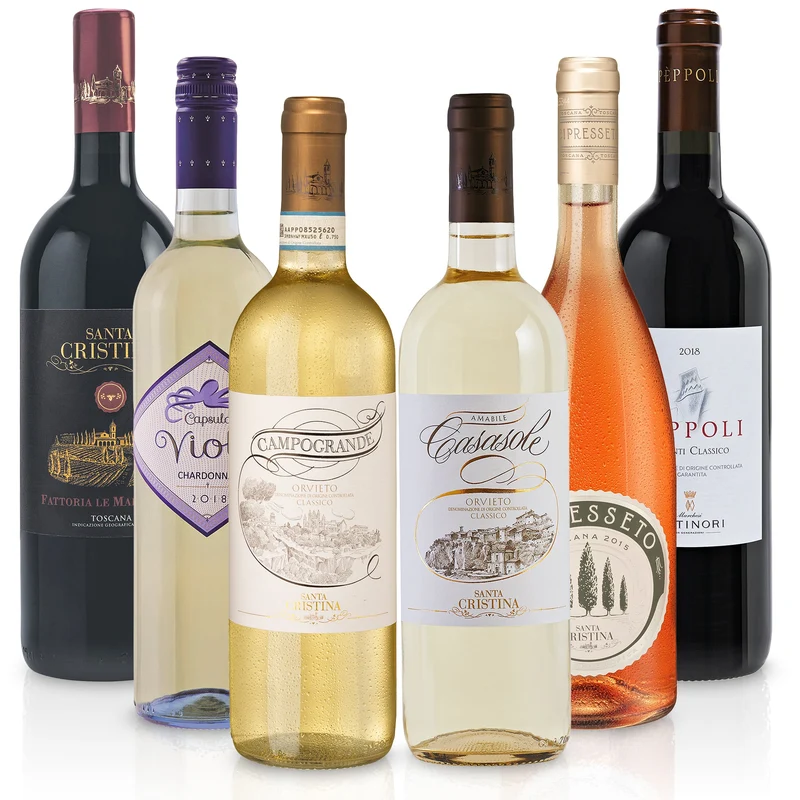 Feinste Weine - Antinori Santa Cristina Toskana – Sommer-Probier-Paket weiss/rose/rot 6X 1Fl. 0,75 L