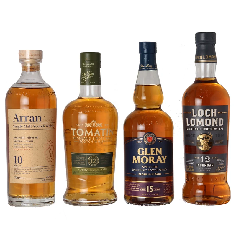 4 Whisky als Grundausstattung ausgesucht von unserem Einkäufer