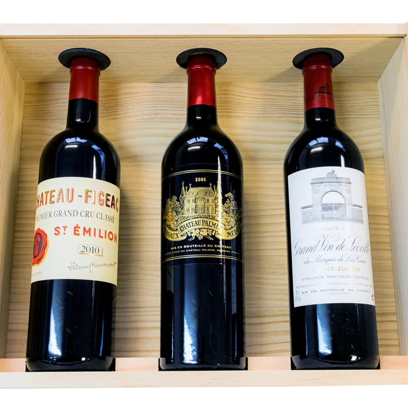 Figeac 2010, Palmer 2005, Leoville Las Cases 2000 Sammlerbox - 3 Flaschen Rotwein trocken (0,75 l) in limitierter Holzbox