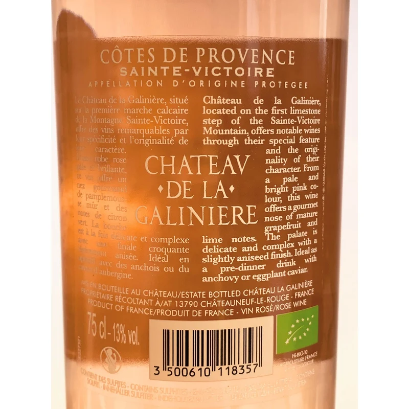 2020 Château de la Galinière Roséwein BIO Cotes de Provence Sainte Victoire AOP