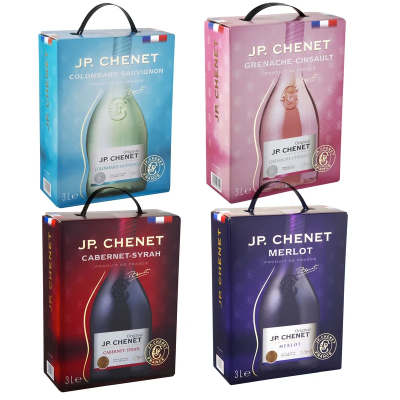 BIB 4 er Set Rot/Weiss/Rose - Colombard-Sauvignon, Grenache-Cinsault , Cabernet-Syrah, Merlot, JP. Chenet - Bag in Box Probierpaket