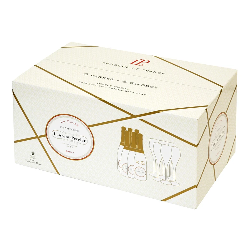 Champagne Laurent-Perrier La Cuvée Brut 0,75l im Geschenkset ( 6 Flaschen mit Champagner 6 Champagnergläser)