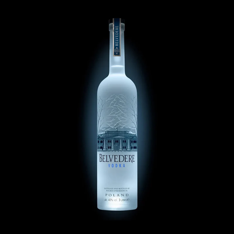 Belvedere Premium Vodka 3L 40% Vol. Flasche mit LED Beleuchtung im Boden