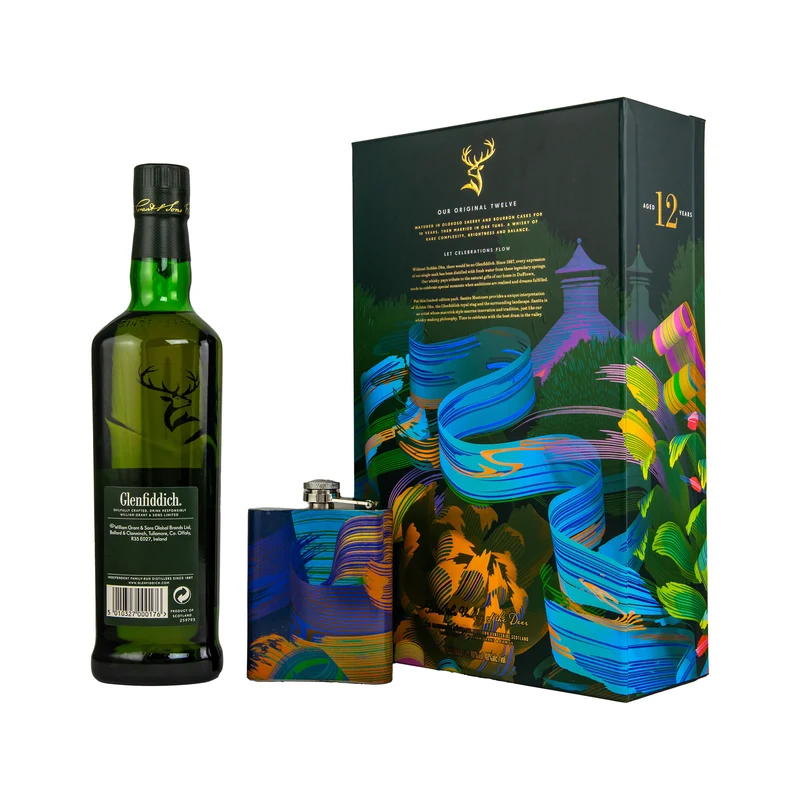 Glenfiddich 12 Jahre - Limited Design + Flachmann - Speyside Single Malt Scotch Whisky