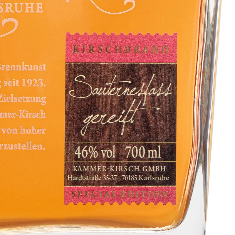 Kirschbrand im Sauterness-Fass gereift - Gourmet-Obstbrand - Destillerie Kammer-Kirsch