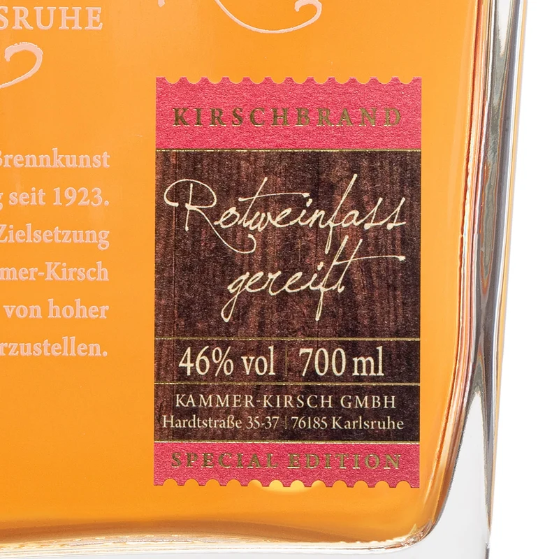 Kirschbrand im Rotweinfass gereift - Gourmet-Obstbrand - Destillerie Kammer-Kirsch
