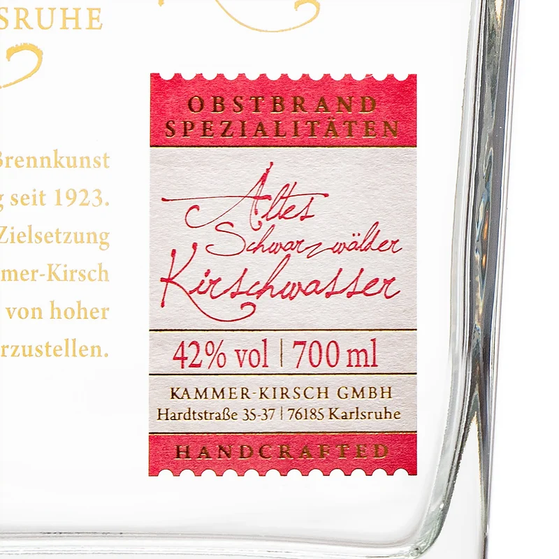 Altes Schwarzwälder Kirschwasser - Obstbrand - Destillerie Kammer-Kirsch