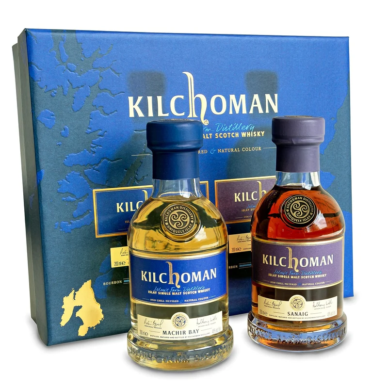 Kilchoman Gift Set 1x Machir Bay 0,2l + 1x Sanaig 0,2l je 46%Vol Islay Single Malt Whisky