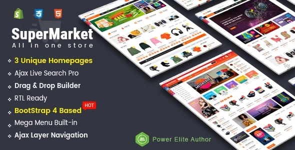 SuperMarket - Responsive Drag & Drop Sectioned Bootstrap 4 Shopify Theme