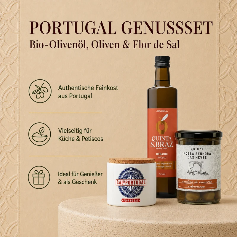 Portugal Genussset – Bio-Olivenöl, Oliven & Meersalz