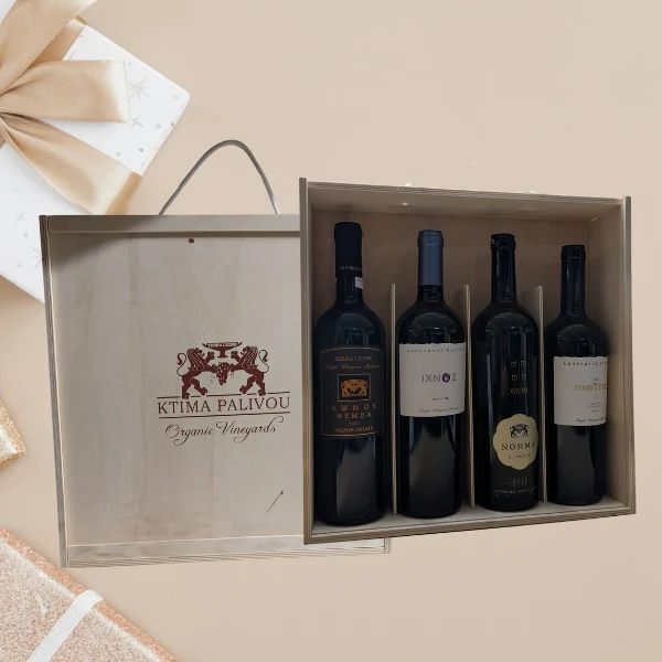 Palivou Rotwein-Paket in Original Palivou 4er Holzkiste
