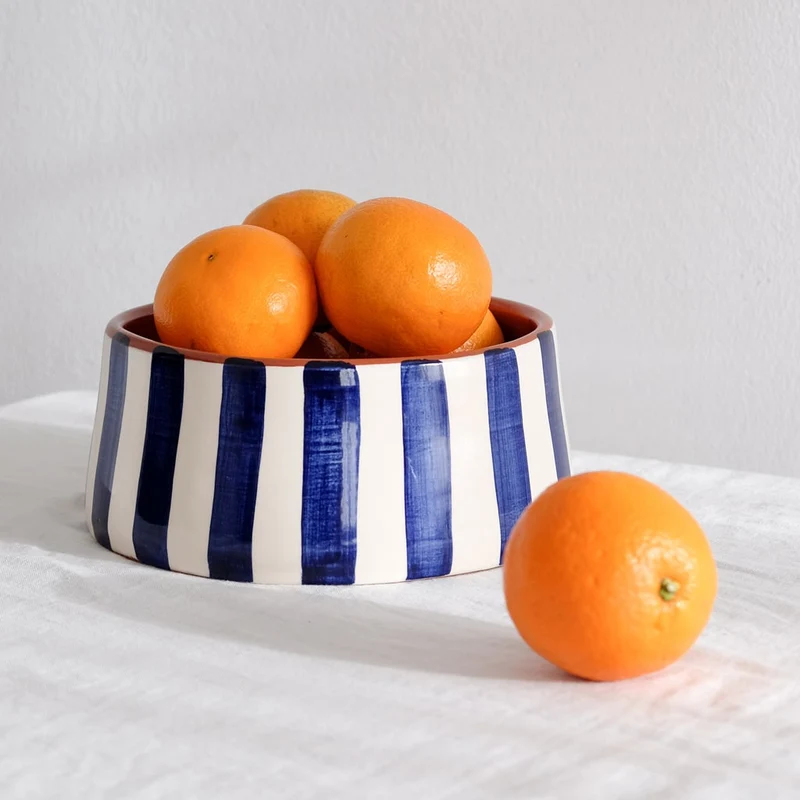 Große gestreifte Schale, blau, Ø 23 cm