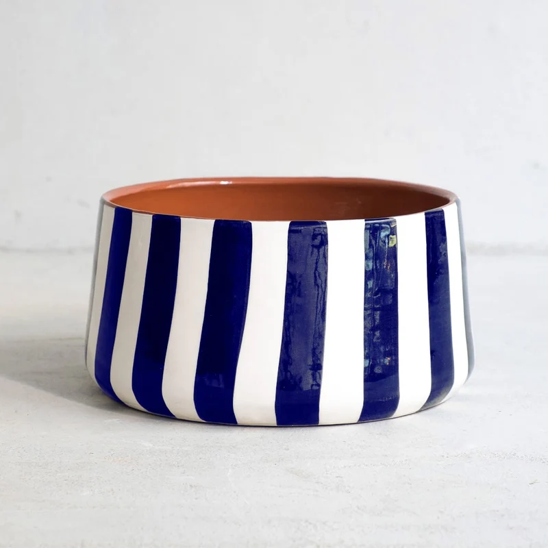 Große gestreifte Schale, blau, Ø 23 cm