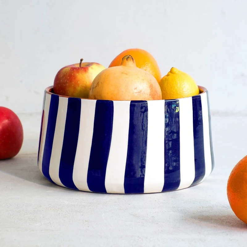 Große gestreifte Schale, blau, Ø 23 cm